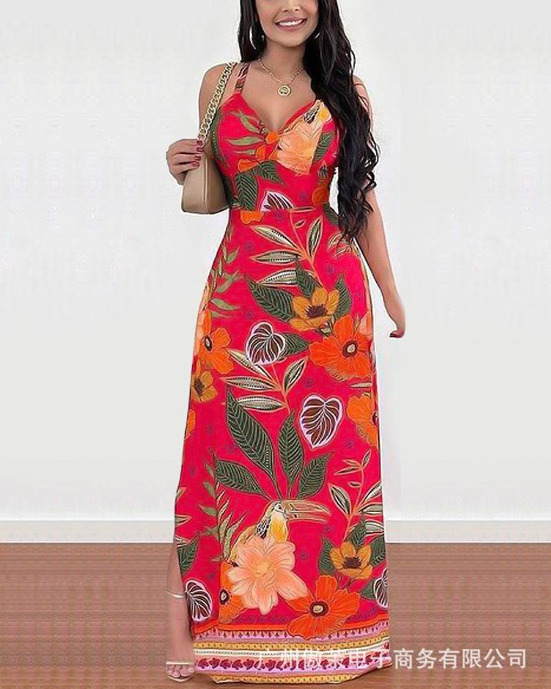 Women's Simple Camisole Printed Dress - Mubimart