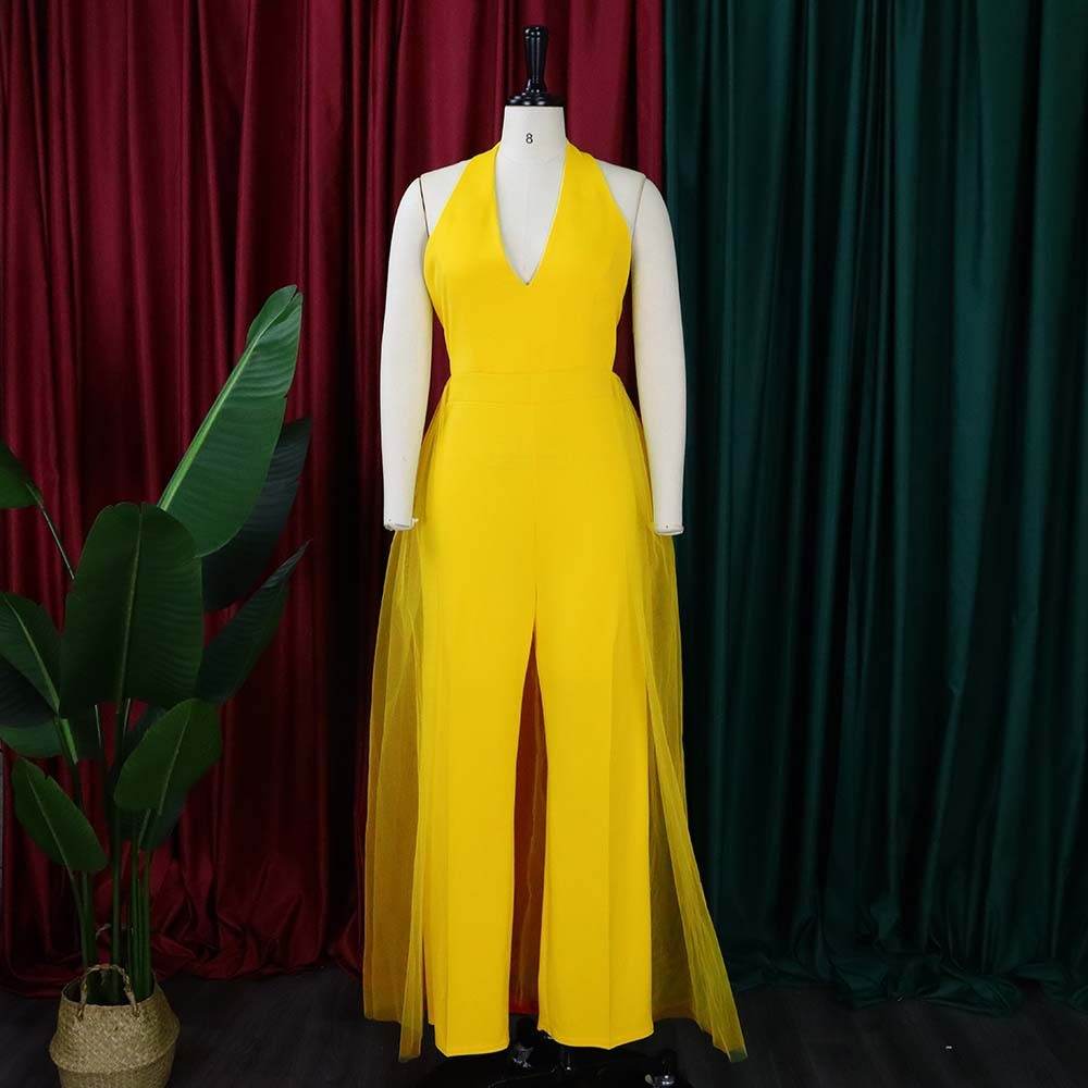 Mesh Stitching Fashion Plus Size European And American Jumpsuit - Mubimart