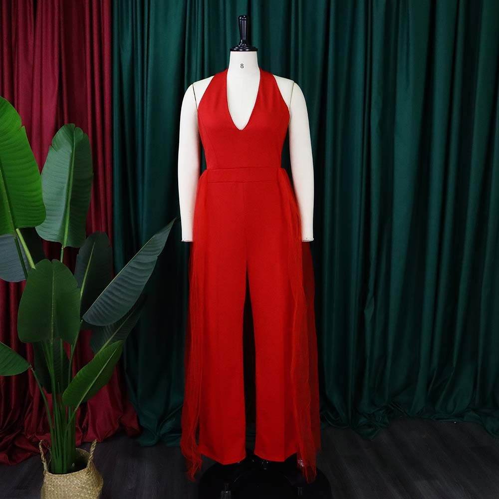 Mesh Stitching Fashion Plus Size European And American Jumpsuit - Mubimart