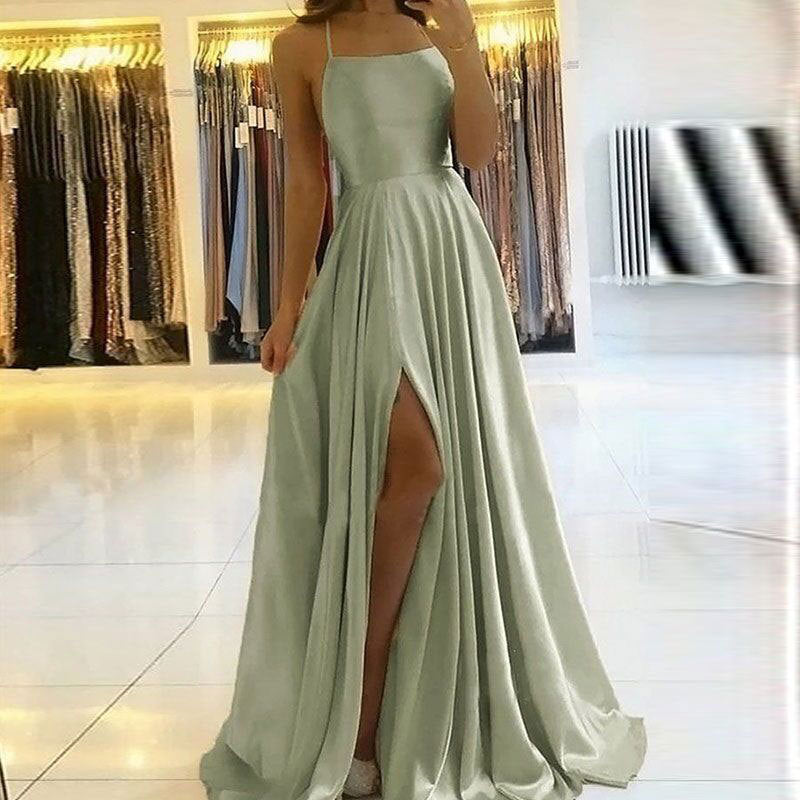 Elegant Multicolor Plus And Extra Size Evening Gown Prom Maxi Dress Sling Glossy Satin - Mubimart -  