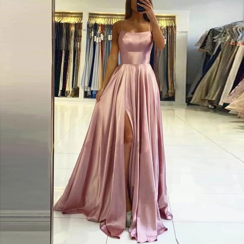 Elegant Multicolor Plus And Extra Size Evening Gown Prom Maxi Dress Sling Glossy Satin - Mubimart -  