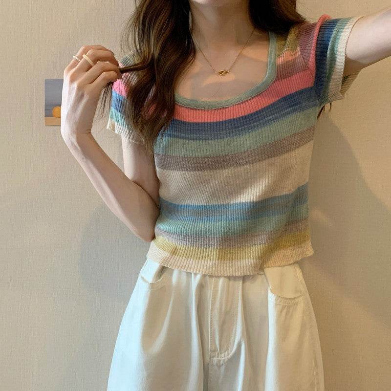 Knitwear Short Sleeve T-shirt For Women - Mubimart