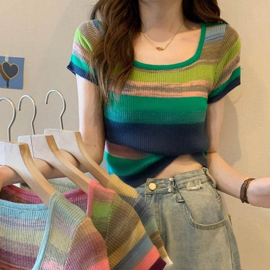 Knitwear Short Sleeve T-shirt For Women - Mubimart