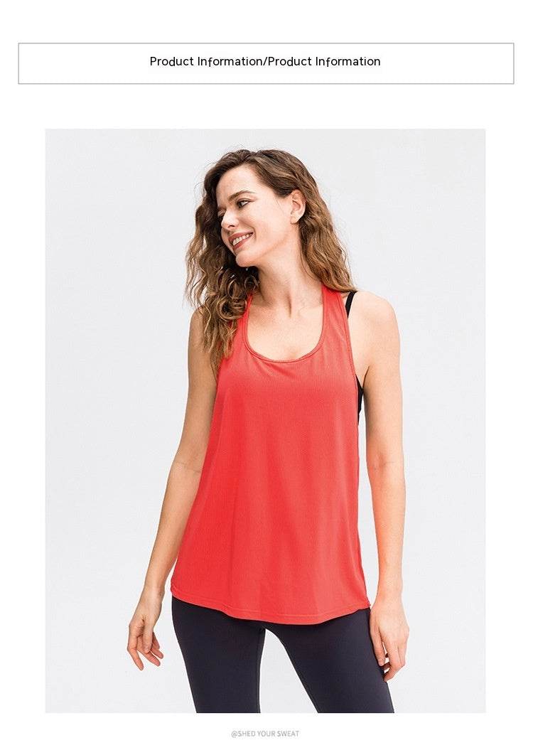 Women's Yoga Workout Blouse Loose Running Top Quick-dry Vest - Mubimart