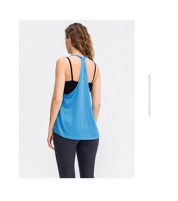 Women's Yoga Workout Blouse Loose Running Top Quick-dry Vest - Mubimart