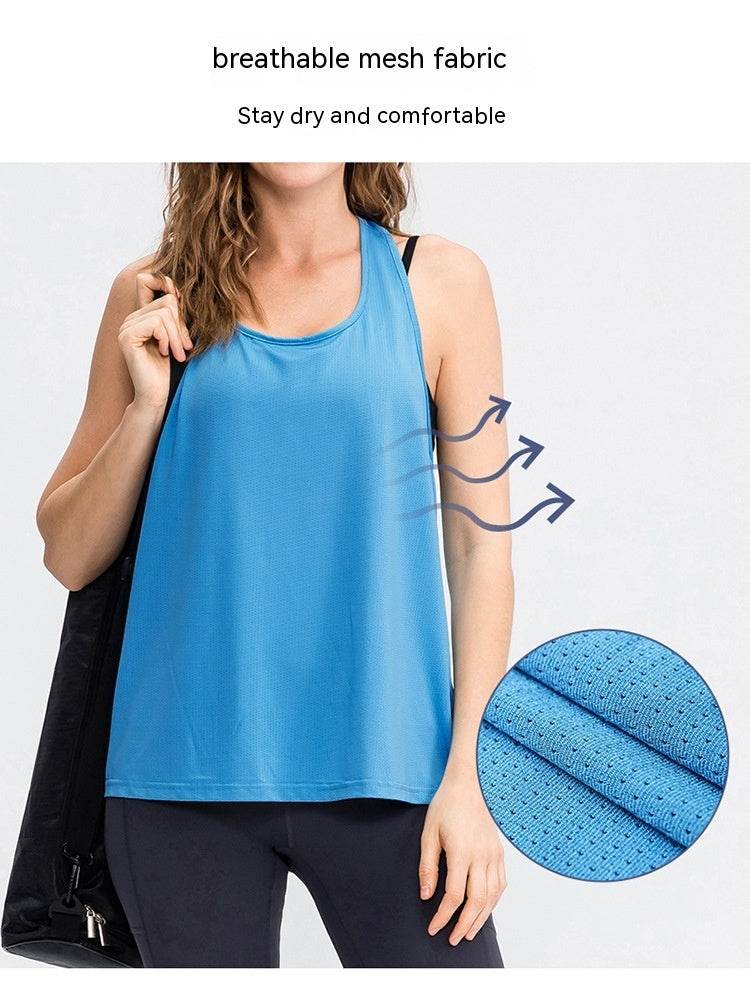 Women's Yoga Workout Blouse Loose Running Top Quick-dry Vest - Mubimart