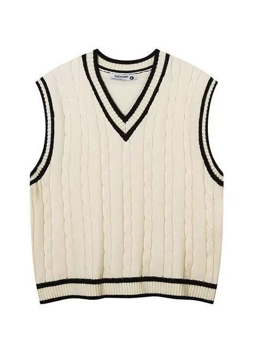 Male Retro V-neck College Style Sweater Vest