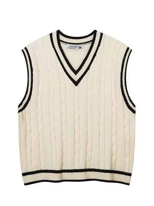 Male Retro V-neck College Style Sweater Vest - Mubimart