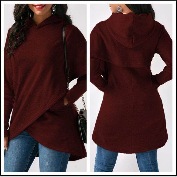 Autumn Winter Fleece Irregular Hoodie Sweatshirts - Mubimart