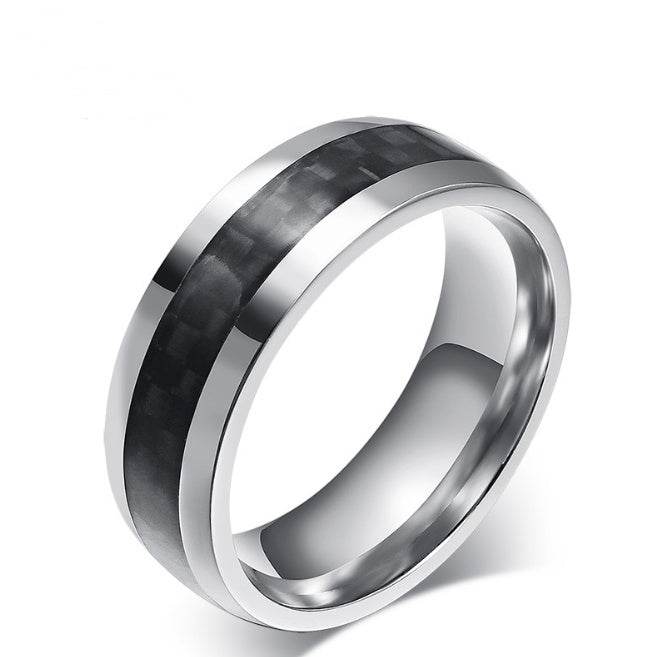 Black Carbon Fiber Inlay Men's Wedding Brand Ring Stainless Steel Jewelry Dropshopping 8mm - Mubimart