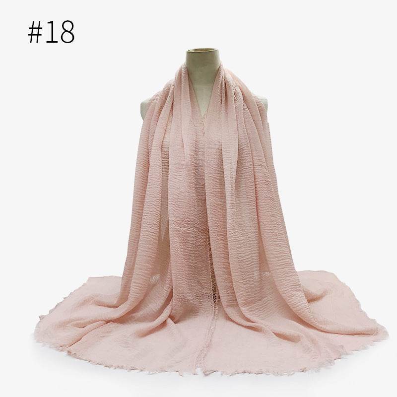Bubble plain Scarf / cotton scarf fringes women soft solid hijab popular muffler shawls big Pashmina wrap hijab - Mubimart