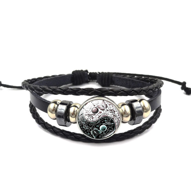 TaiYin Yang Charm Armband Multilayer Gevlochten Armband Vintage Sieraden Heren Leren Armbanden voor Vrouwen Cadeau