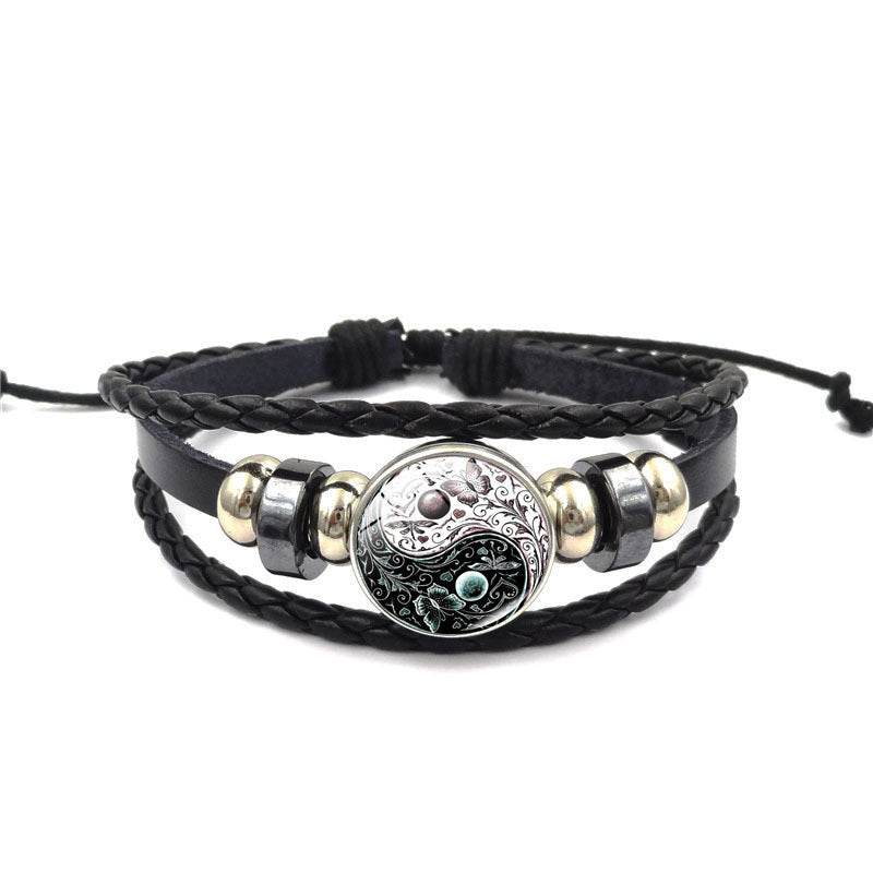 TaiYin Yang Charm Bracelet Multilayer Braided Bracelet Vintage Jewelry Mens Leather Bracelets for Women Gift - Mubimart