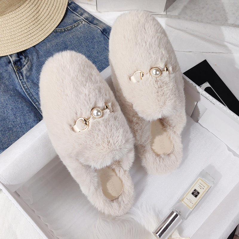 Fur Half Slippers Female Baotou Lazy People Wear Mules Outside