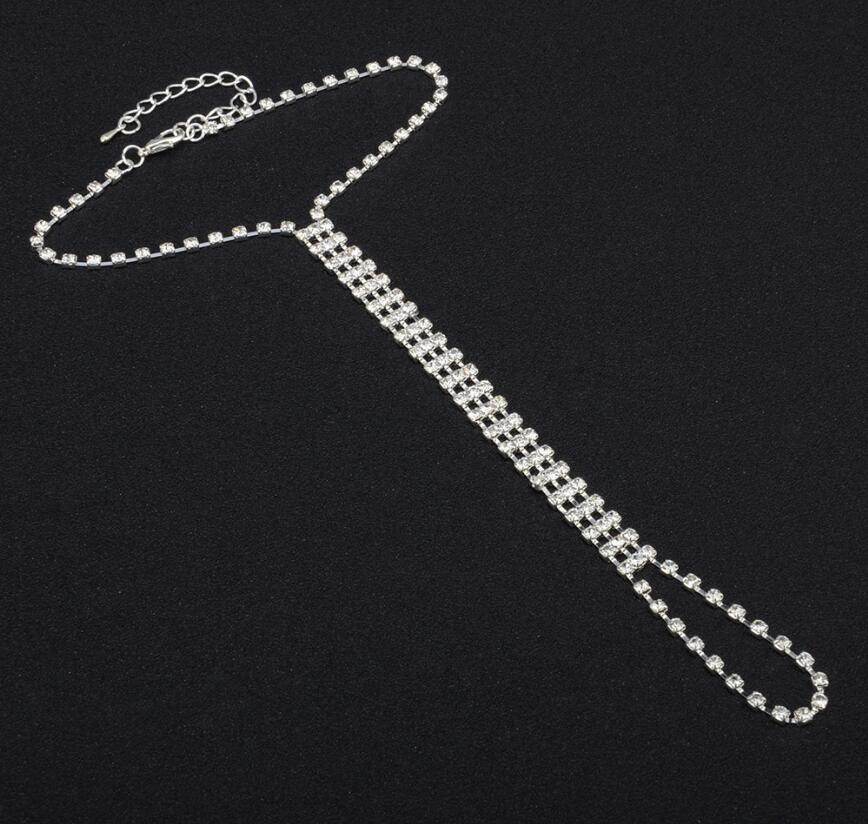 Sexy lady Summer Anklets Bracelet Rhinestone Beach Sandal Leg Chain Boho Crystal Anklet Foot Chain - Mubimart