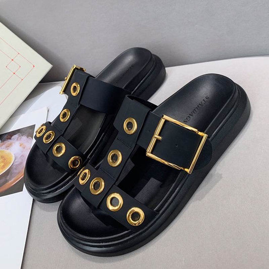 Leather platform platform shoes - Mubimart