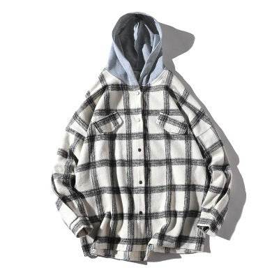 Couple plaid shirt hooded jacket - Mubimart