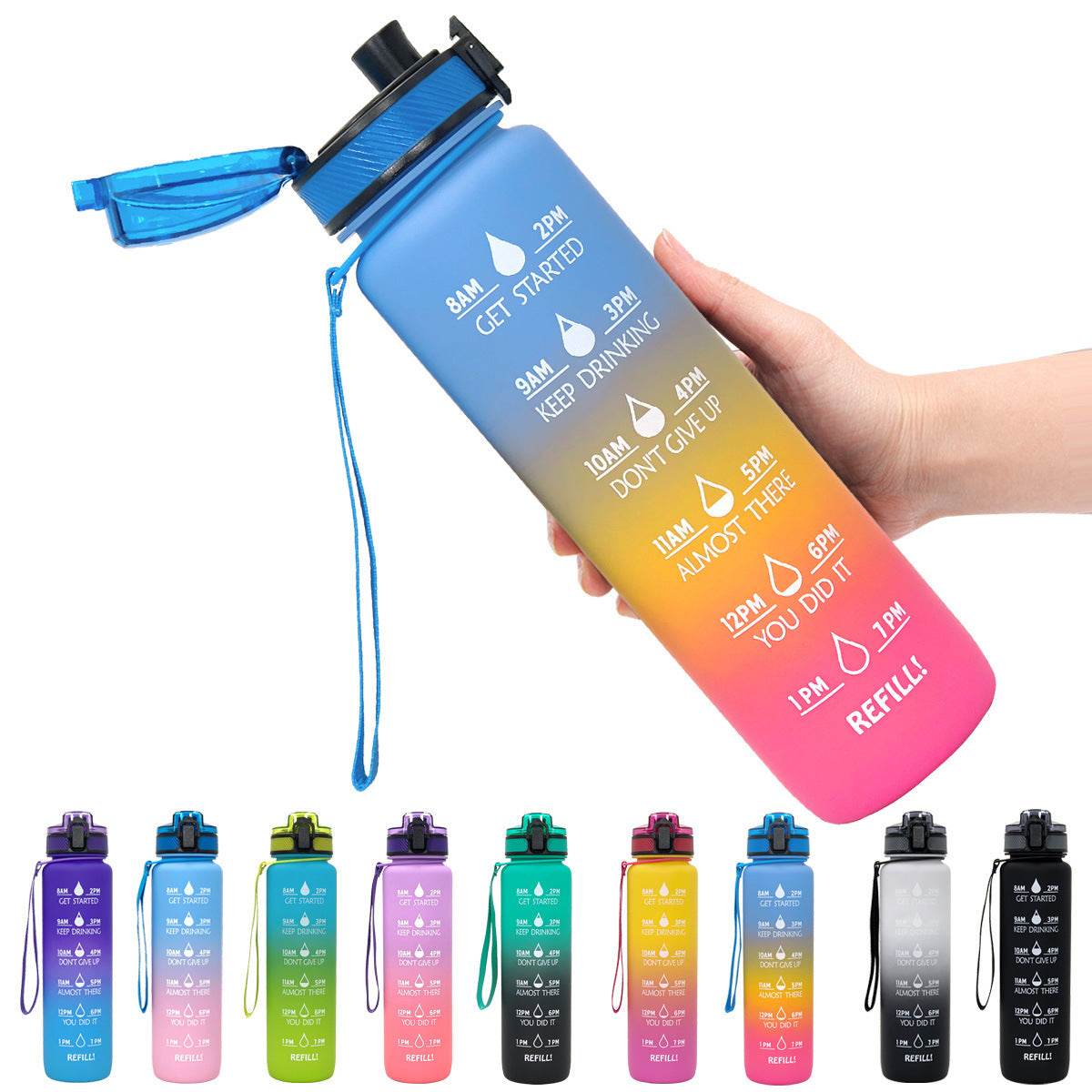 1L Tritan Water Bottle With Time Marker Bounce Cover Motivational Water Bottle Cycling Leakproof Cup For Sports Fitness Bottles - Mubimart