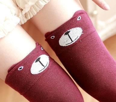 Japanese cartoon panda stereo ear over the knee socks cotton female socks high socks female socks Japanese spring and autumn socks - Mubimart