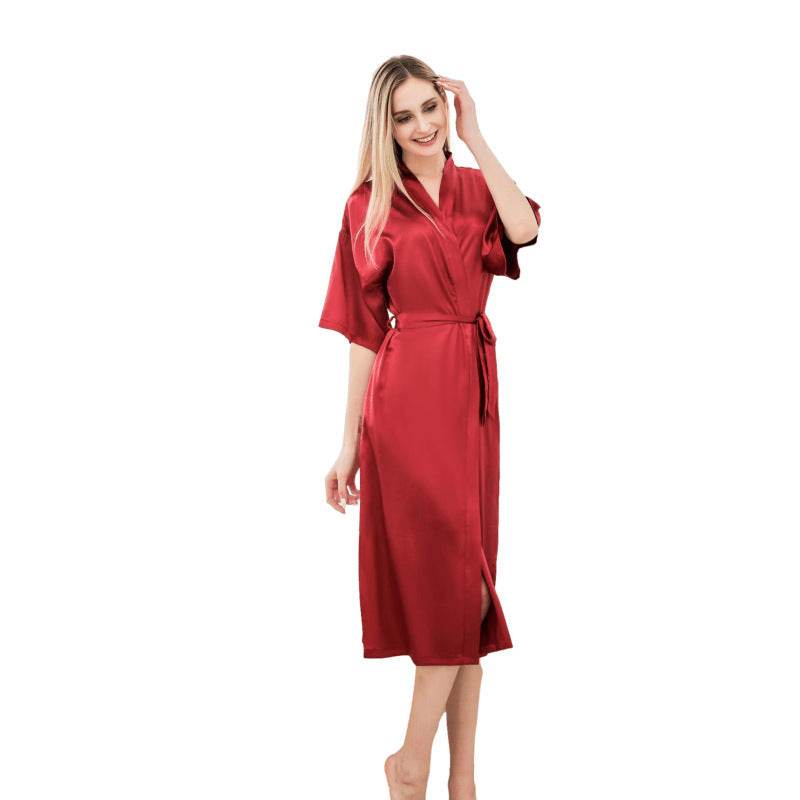 Satin Kimono Robes For Women Bride Long Robe Sleepwear - Mubimart