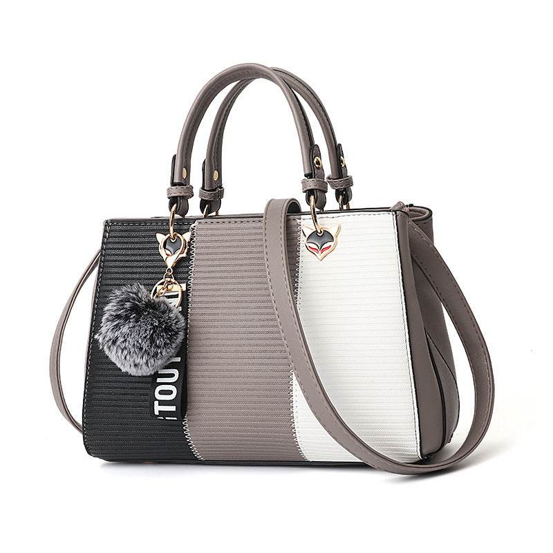 Women Hairball Ornaments Totes Patchwork Handbag Party Purse Ladies Messenger Crossbody Shoulder Bags Women Handbags - Mubimart
