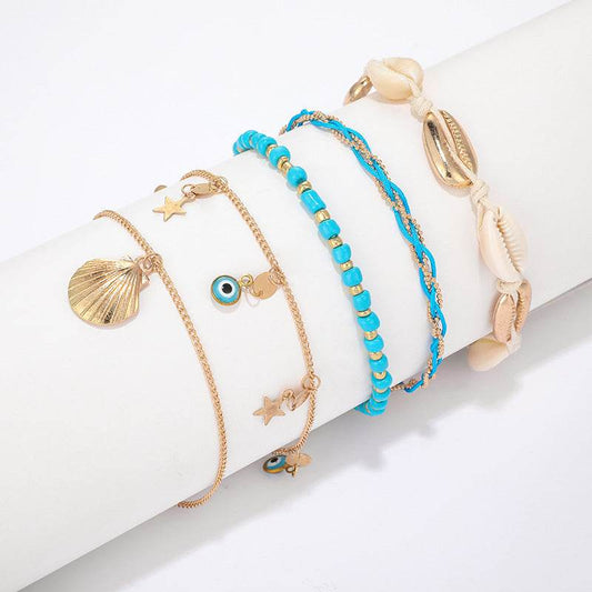 Braided 5-piece ankle bracelet - Mubimart
