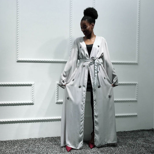 Handmade embroidered cardigan nightgown - Mubimart