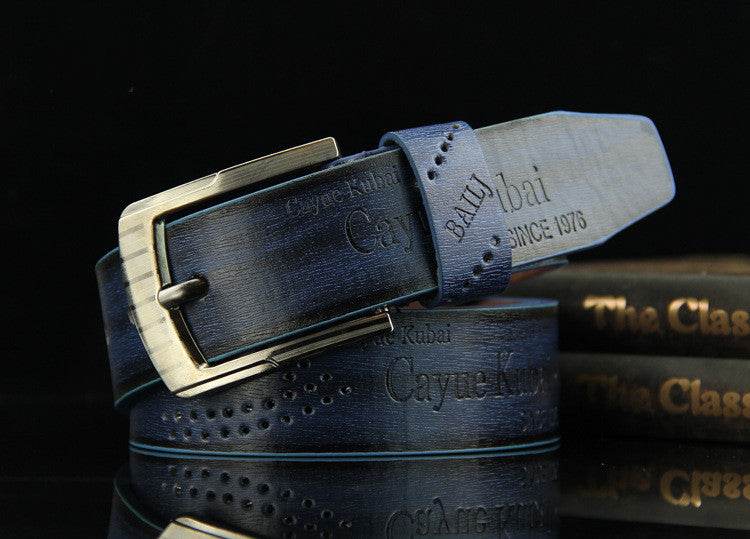 Pin buckle belt men's belt retro hollow casual belt - Mubimart