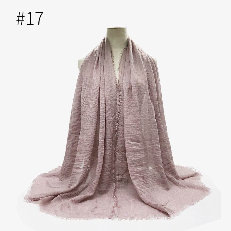 Bubble plain Scarf / cotton scarf fringes women soft solid hijab popular muffler shawls big Pashmina wrap hijab - Mubimart