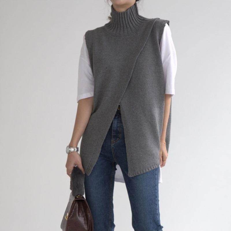 Turtleneck knitted vest vest sweater - Mubimart
