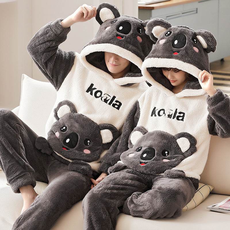 Fashion Hooded Coral Fleece Casual Loungewear Set - Mubimart