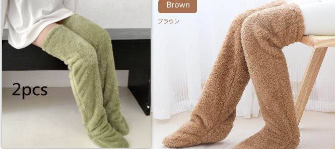Over Knee High Fuzzy Long Socks Winter Warm Cold Leg Knee Joint Cold-proof Stockings Home Floor Sleeping Socks - Mubimart