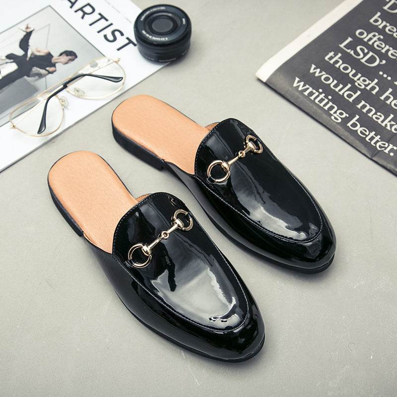 Summer Men's Bright Leather Semi-slipper Sandals - Mubimart
