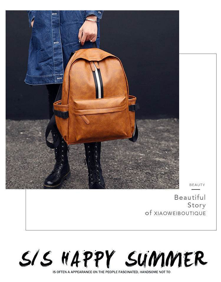 Men and women pu leather backpack - Mubimart
