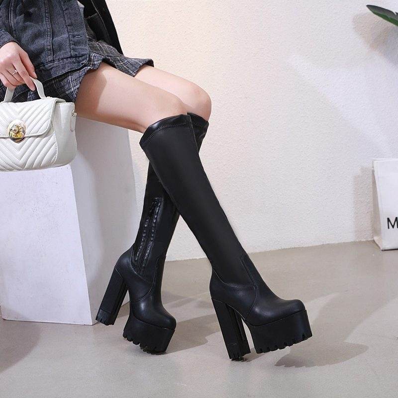Knee-high boots for women thigh-high boots for women shoe elastic boots - Mubimart