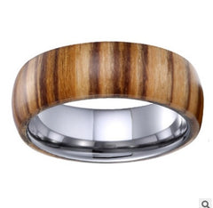 8mm Wood Ring for Men Comfory Fit Tungsten Carbide Wedding Band Inner Color Silver Dome Classic Style