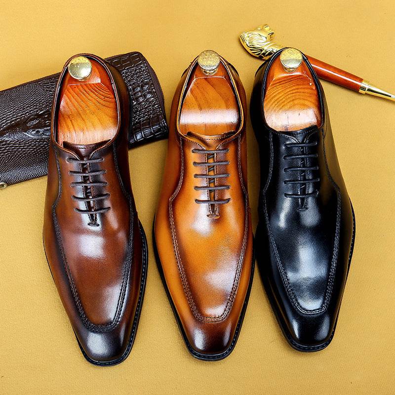 Business Dress Shoes Leather Pointed Scalp Men's Oxford Suit Shoes - Mubimart