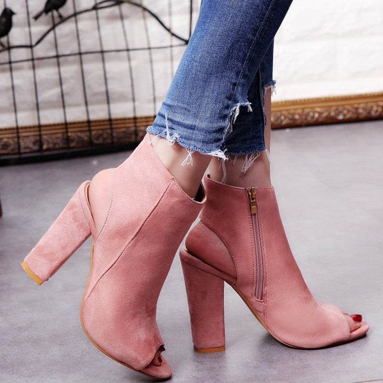 High Heel Chunky Fishbill Booties - Mubimart