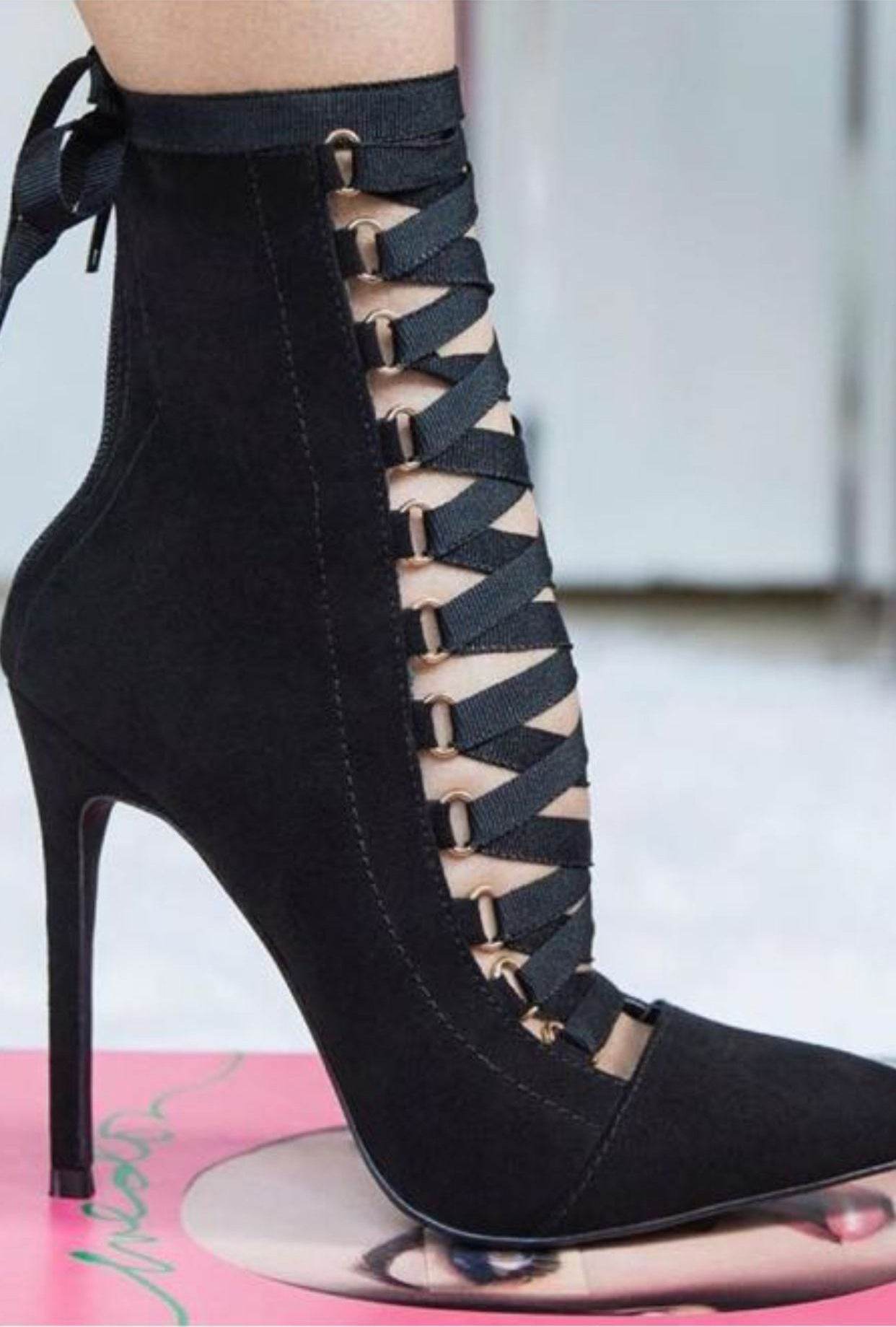 Strappy high heel nude boots - Mubimart