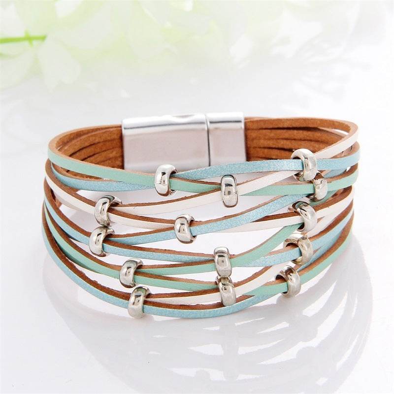 New Popular Multi-color Leather Charm Bracelet Men And Women Same Ornament Can Be Used As Gifts - Mubimart
