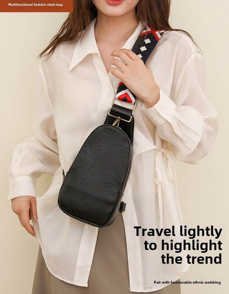 Women Chest Bag Sling Bag, Guitar Strap Small Crossbody PU Leather Satchel Daypack - Mubimart