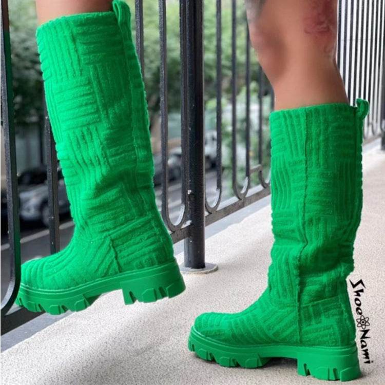 Mid Calf Boots Fashion Platform Western Boots Women Autumn Winter Shoes - Mubimart