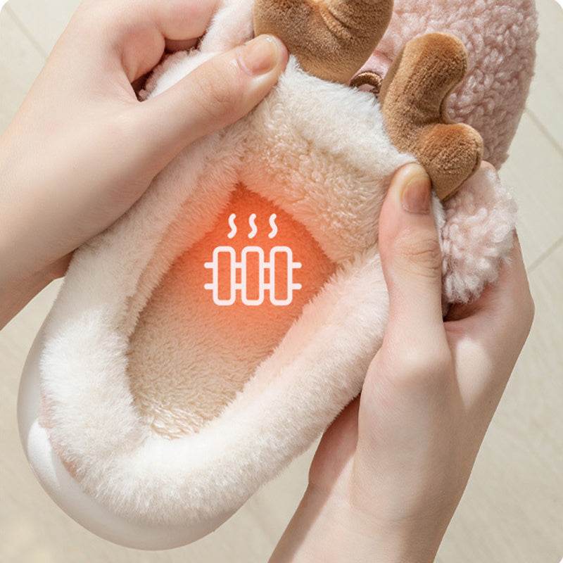 Christmas Shoes Winter Home Slippers Elk Soft Cozy Bedroom Slipper Slip On House Shoes - Mubimart