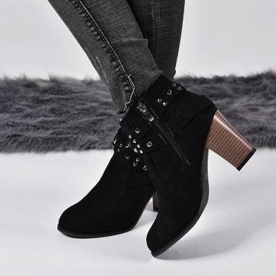 Studded High Heel Booties - Mubimart