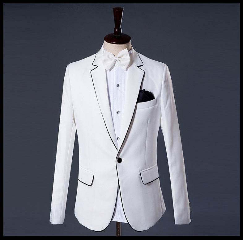 Men Three Piece Black Thin Sided Suit - Mubimart