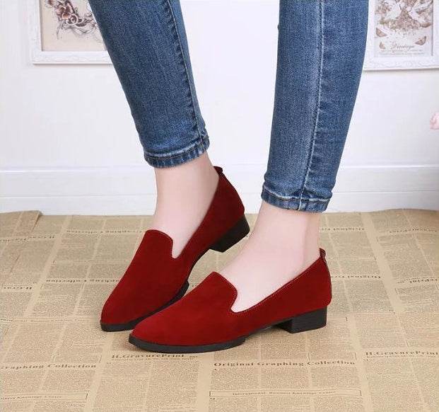 Suede round head single shoes low heel shallow mouth casual comfort single shoes - Mubimart