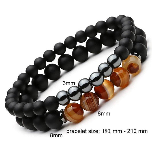 Mcllroy 2pc Natural stone Bracelet Beaded Black Mantra Prayer Beads Buddha Bracelet for Women and Mens men jewelry viking bijoux - Mubimart