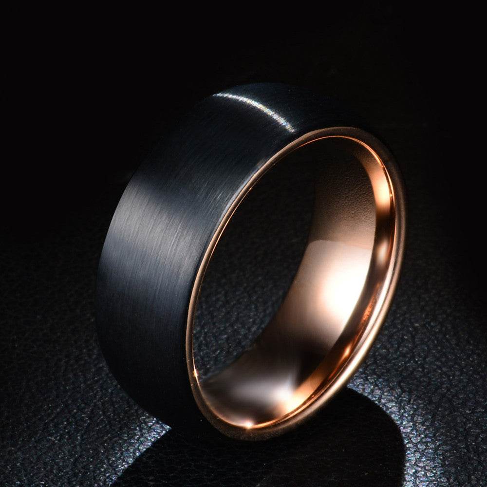 Hot sale Fashion Mens Black Stainless steel Ring With Rose Gold Color Male Ring 8mm Wedding Jewelry Dropshipping - Mubimart