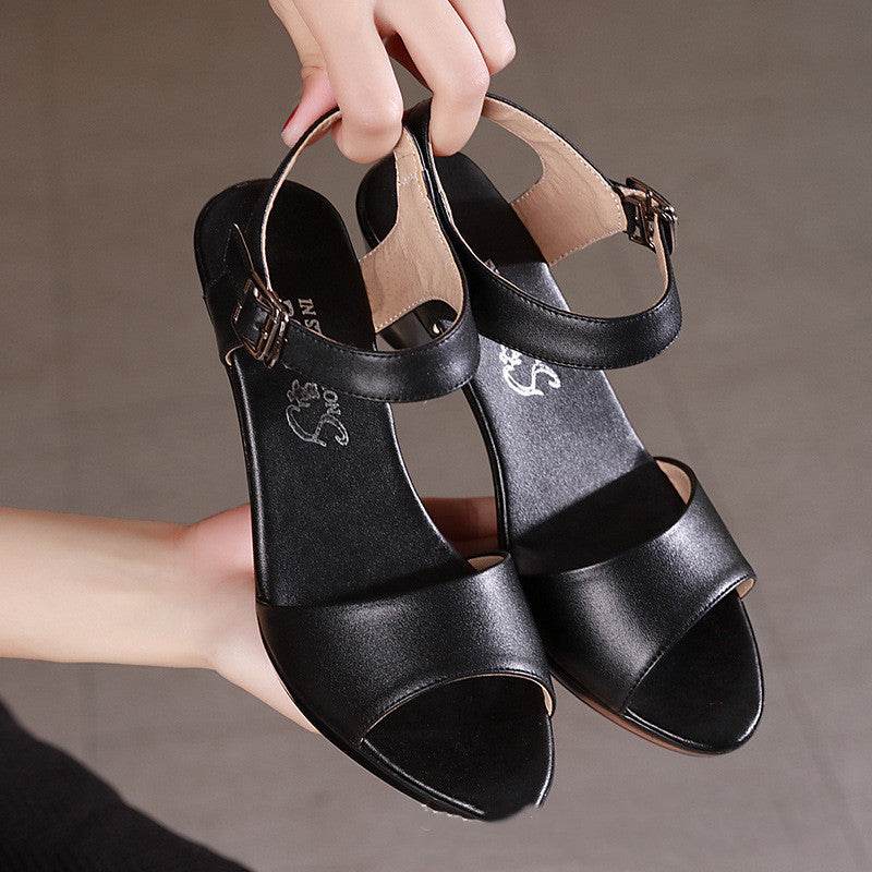 Thick Heel Fish Mouth Middle Heel Sandal Woman - Mubimart