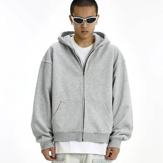 Solid Color BASIC 350g Terry Zipper Hoodie Sweater - Mubimart